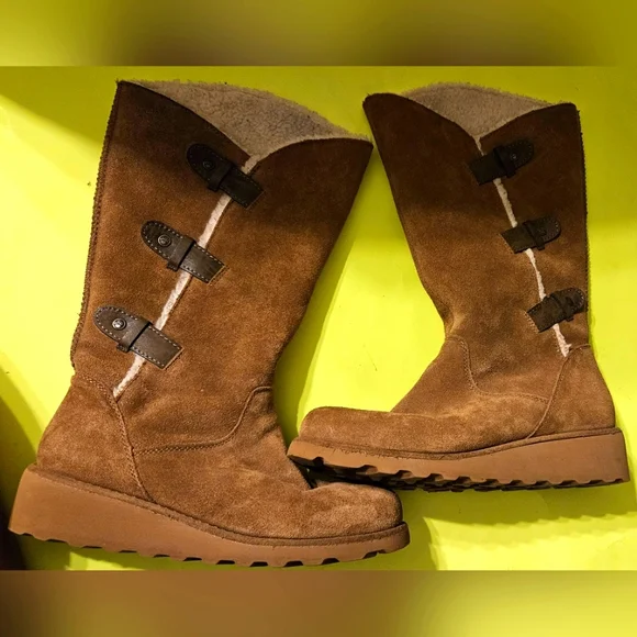 BEARPAW Womens Suede Hayden Winter Wedge Hickory II Boots Size 7 Pre-Owned EUC - Picture 1 of 7